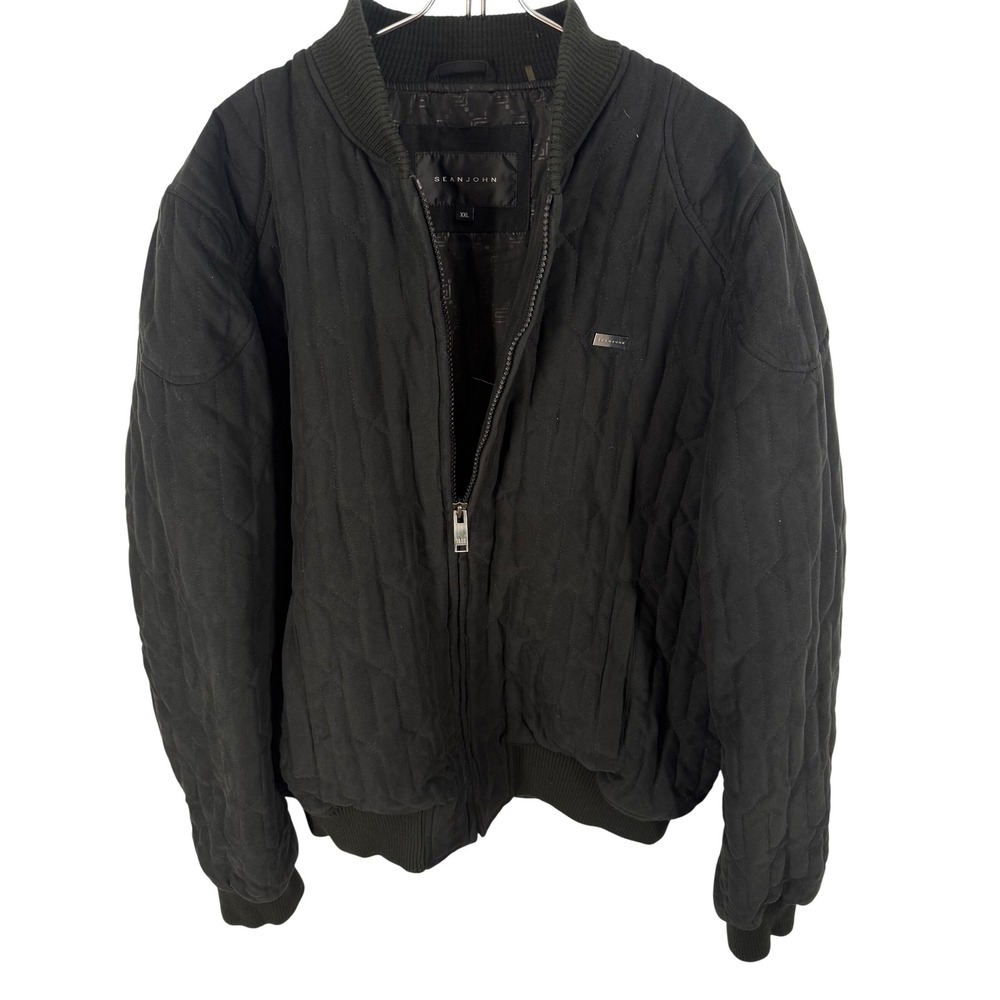 Sean John Y2K Mens Quilted Bomber Jacket Black XXL Full Zip Ribbed Collar Casual